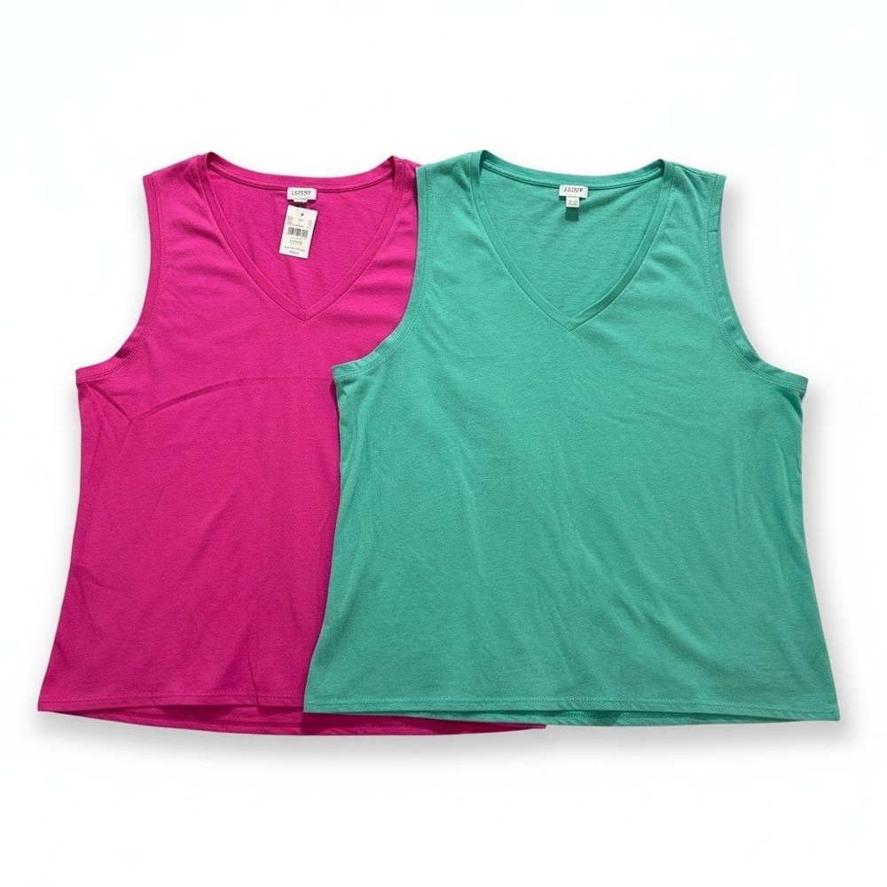 J.Crew 2X Pink Green Womens V-Neck Tank Top Lot of 2 Casual Preppy Summer NWT